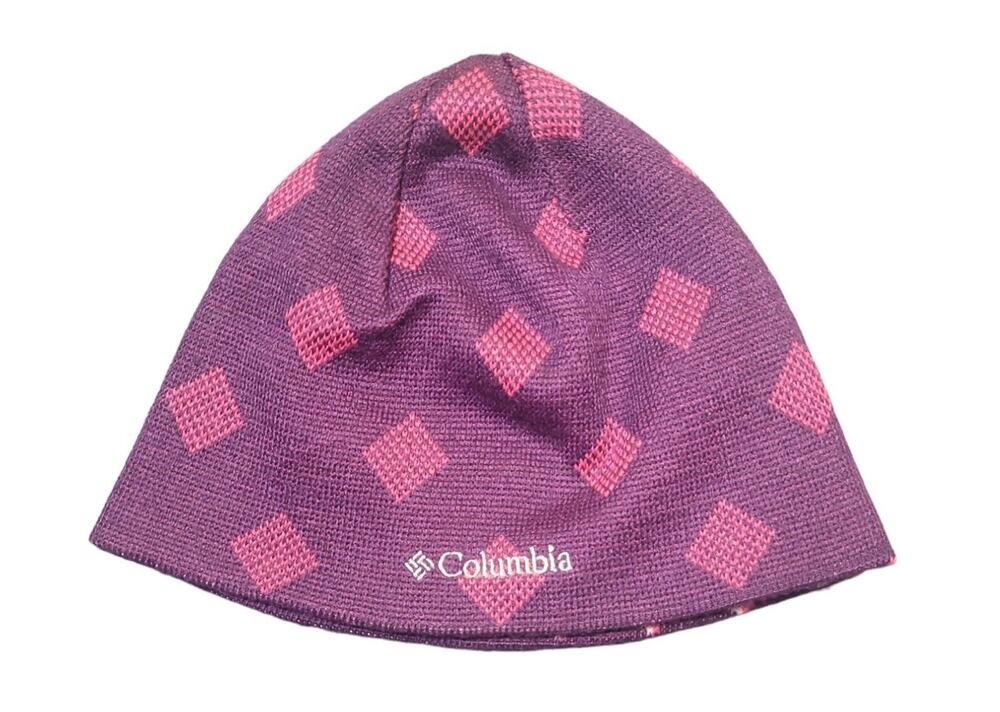 Columbia Youth Reversible Beanie Maroon Pink Geo EUC